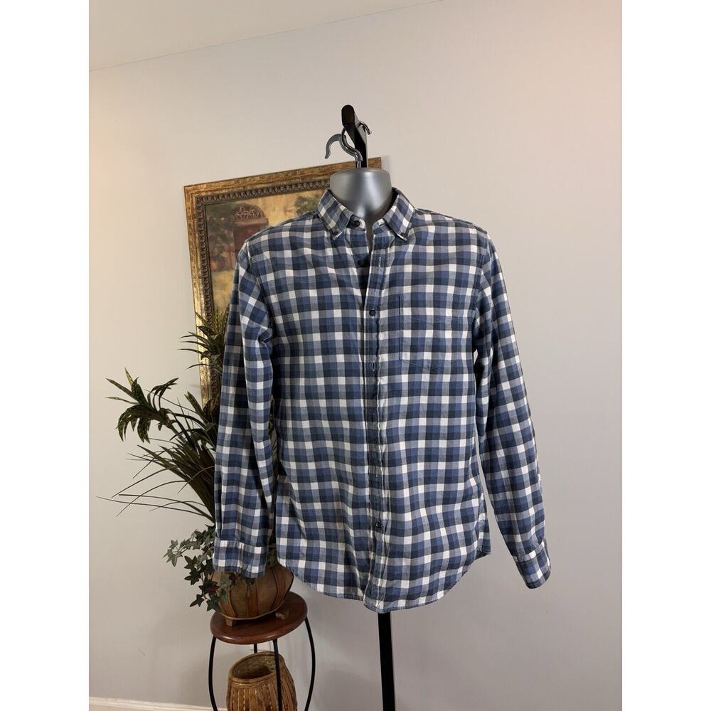 Banana Republic Slim Fit Men's Blue White Plaid Button Down Medium Long‎ Sleeve